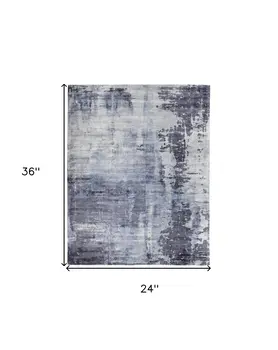 2' X 3' Blue Gray And Ivory Abstract Hand Woven Area Rug