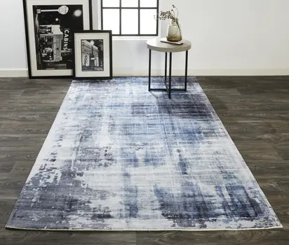2' X 3' Blue Gray And Ivory Abstract Hand Woven Area Rug