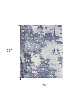 2' X 3' Blue Gray And Ivory Abstract Hand Woven Area Rug