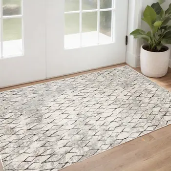 2' X 3' Ivory Gray And Taupe Abstract Stain Resistant Area Rug