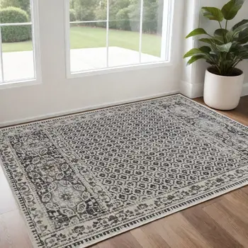 2' X 3' Ivory Taupe And Gray Abstract Stain Resistant Area Rug