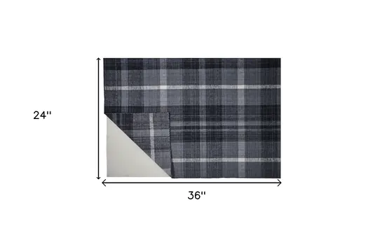 2' X 3' Black Gray And White Abstract Hand Woven Stain Resistant Area Rug