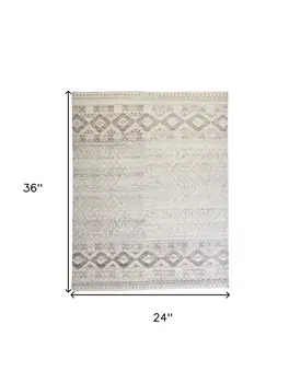 2' X 3' Gray and Ivory Geometric Hand Knotted Area Rug