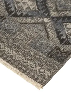 2' X 3' Gray and Ivory Geometric Hand Knotted Area Rug