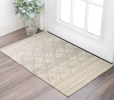 2' X 3' Gray and Ivory Geometric Hand Knotted Area Rug