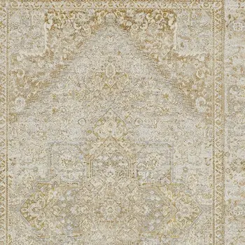 2' X 3' Ivory And Gold Floral Stain Resistant Area Rug