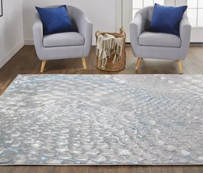 2' X 3' Blue Silver And Gray Geometric Stain Resistant Area Rug