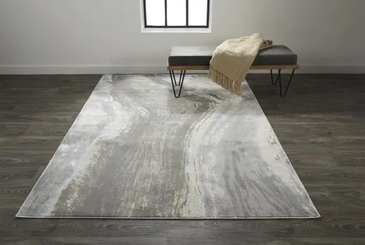 2' X 3' Gray and Ivory Abstract Power Loom Area Rug