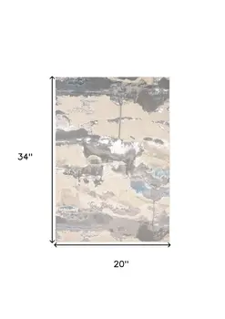 2' X 3' Ivory Gray And Blue Abstract Stain Resistant Area Rug