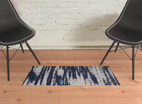 2' X 3' Ivory Blue And Gray Abstract Power Loom Distressed Area Rug