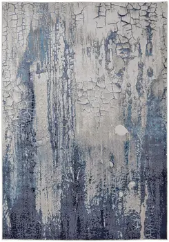2' X 3' Ivory Blue And Black Abstract Power Loom Distressed Area Rug