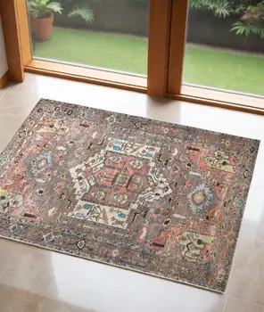 2' X 3' Taupe Red And Brown Floral Area Rug