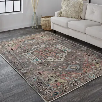 2' X 3' Taupe Red And Brown Floral Area Rug
