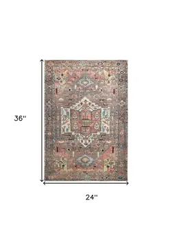 2' X 3' Taupe Red And Brown Floral Area Rug