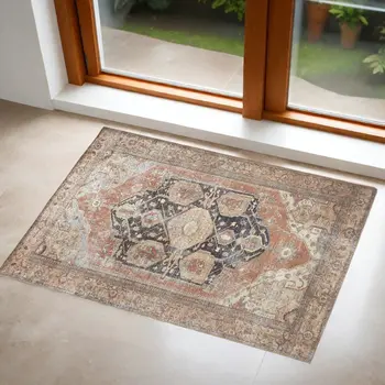 2' X 3' Orange Brown And Taupe Abstract Area Rug