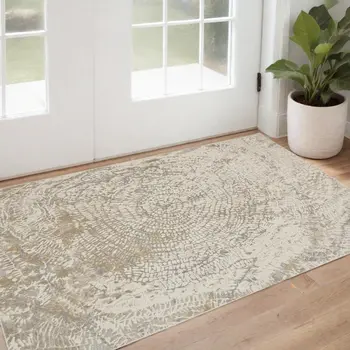 2' X 3' Ivory Tan And Gray Abstract Area Rug