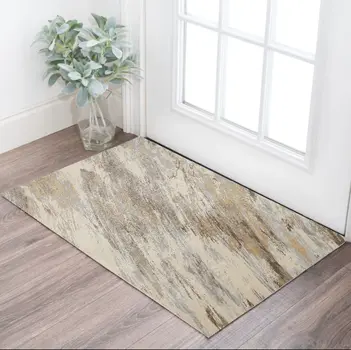 2' X 3' Ivory Tan And Brown Abstract Area Rug