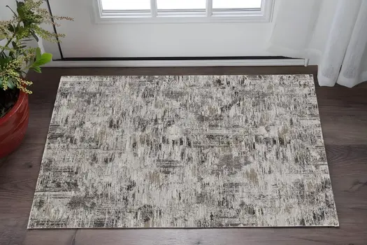 2' X 3' Gray Ivory And Brown Abstract Distressed Area Rug