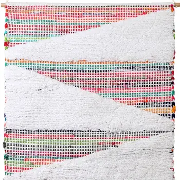 51" X 26" Green Red And White Abstract Wool Hanging Tapestry