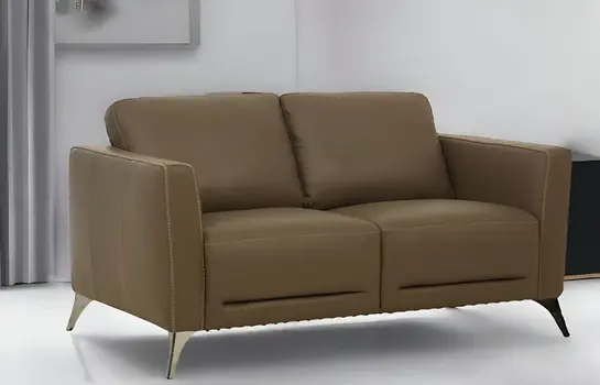 59" Brown And Silver Leather Loveseat