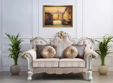 70" Gold And Pearl Velvet Loveseat and Toss Pillows
