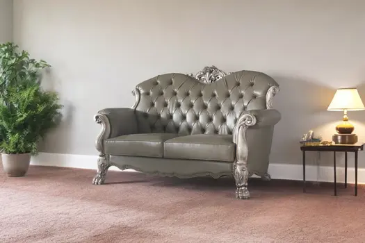 71" Bone Faux Leather Loveseat and Toss Pillows