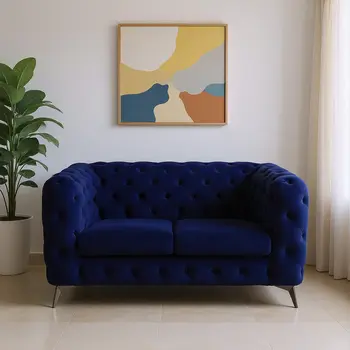 72" Blue And Silver Velvet Loveseat