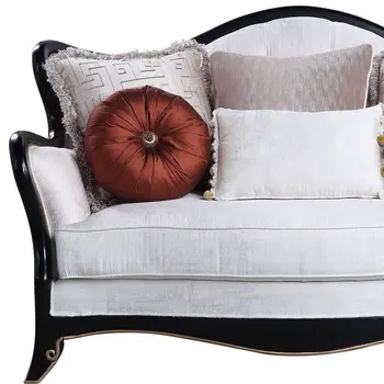 66" Beige And Black Cotton Blend Loveseat and Toss Pillows