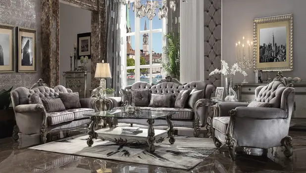 44" Gray and Platinum Velvet Floral Tufted Club Chair And Toss Pillow
