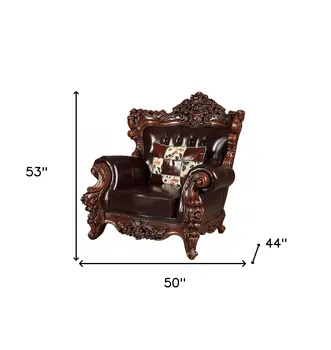 50" Espresso Faux Leather Tufted Wingback Chair And Toss Pillow