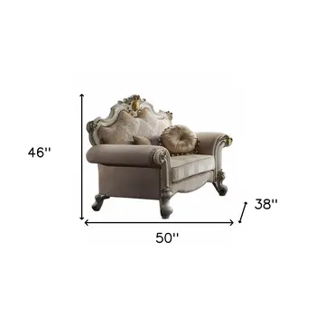 50" Pearl Fabric Floral Arm Chair And Toss Pillows