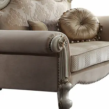 50" Pearl Fabric Floral Arm Chair And Toss Pillows