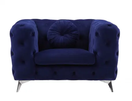 41" Blue and Black Fabric Tufted Arm Chair