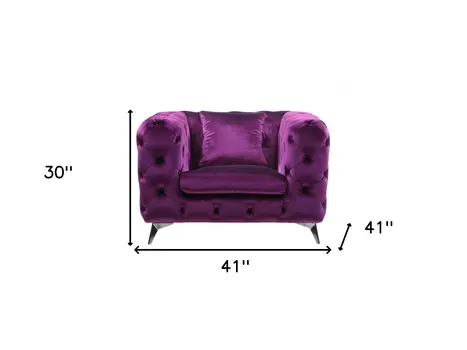 41" Purple and Black Fabric Tufted Arm Chair