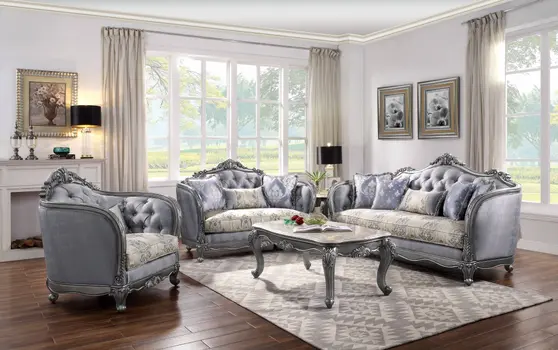 43" Light Gray and Platinum Fabric Floral Tufted Arm Chair And Toss Pillow