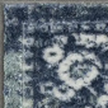 5' X 7' Blue Floral Stain Resistant Area Rug