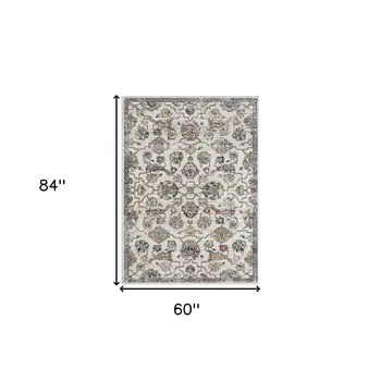 5' X 7' Gray Floral Area Rug
