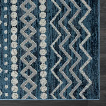 5' X 7' Blue Geometric Washable Area Rug