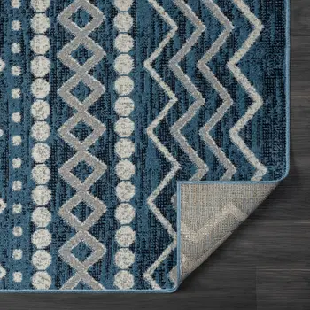 5' X 7' Blue Geometric Washable Area Rug