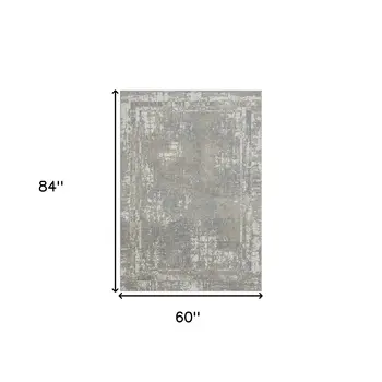 5' X 7' Gray Abstract Distressed Washable Area Rug
