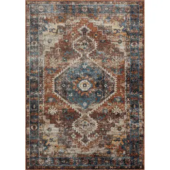 5' X 7' Blue Medallion Distressed Washable Area Rug