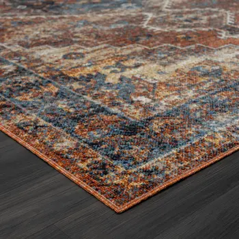 5' X 7' Blue Medallion Distressed Washable Area Rug
