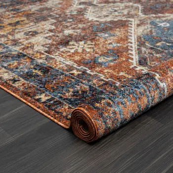 5' X 7' Blue Medallion Distressed Washable Area Rug