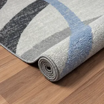 5' X 7' Ivory Blue and Gray Geometric Area Rug