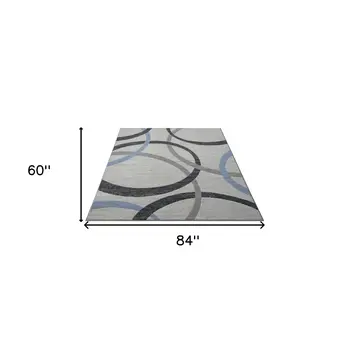 5' X 7' Ivory Blue and Gray Geometric Area Rug