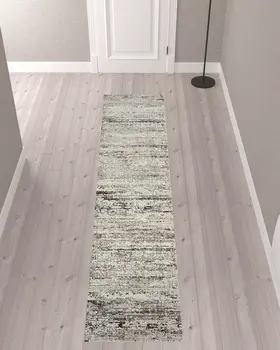 2' X 10' Beige Abstract Distressed Runner Rug