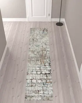2' X 10' Gray Abstract Distressed Runner Rug