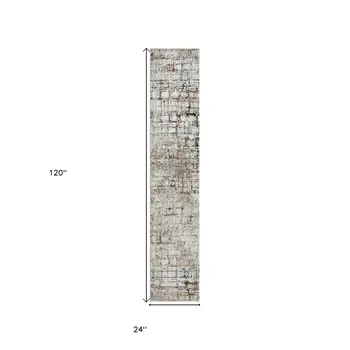 2' X 10' Gray Abstract Distressed Runner Rug