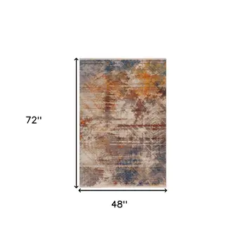 4' X 6' Gray Abstract Distressed Area Rug