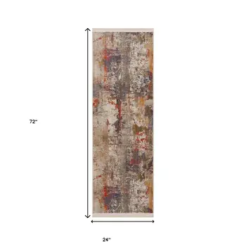 2' X 6' Gray Abstract Distressed Runner Rug